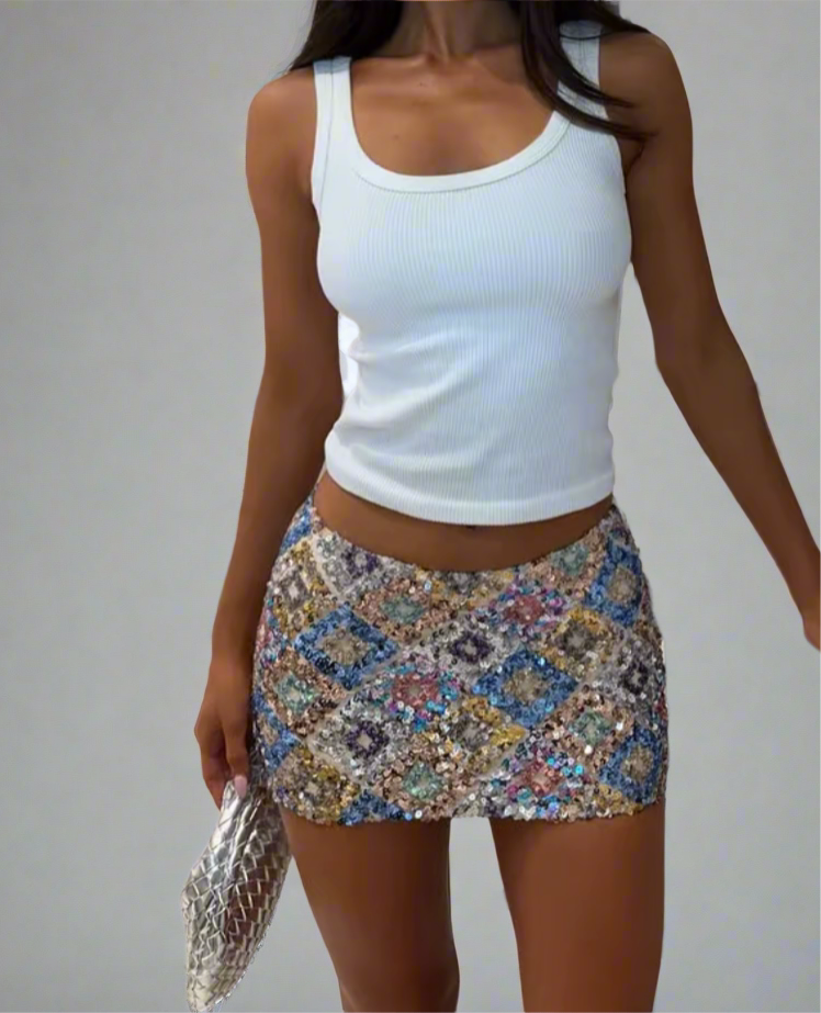 Silver Diamond Sequin Skirt