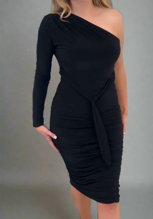 Black One Sleeve Midi Dress