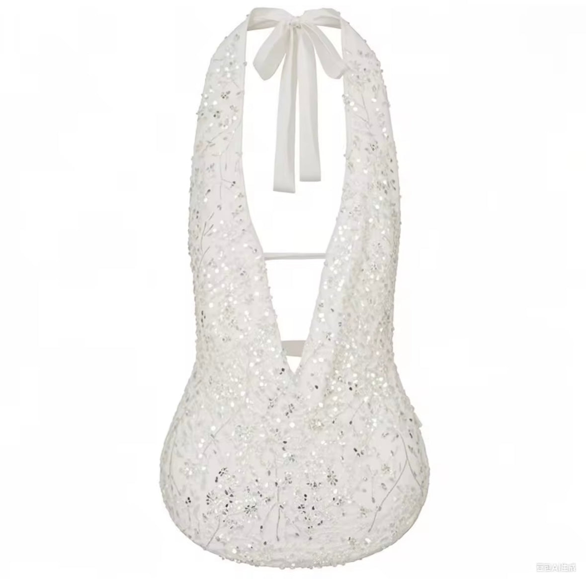 White Beaded Halter Neck Top