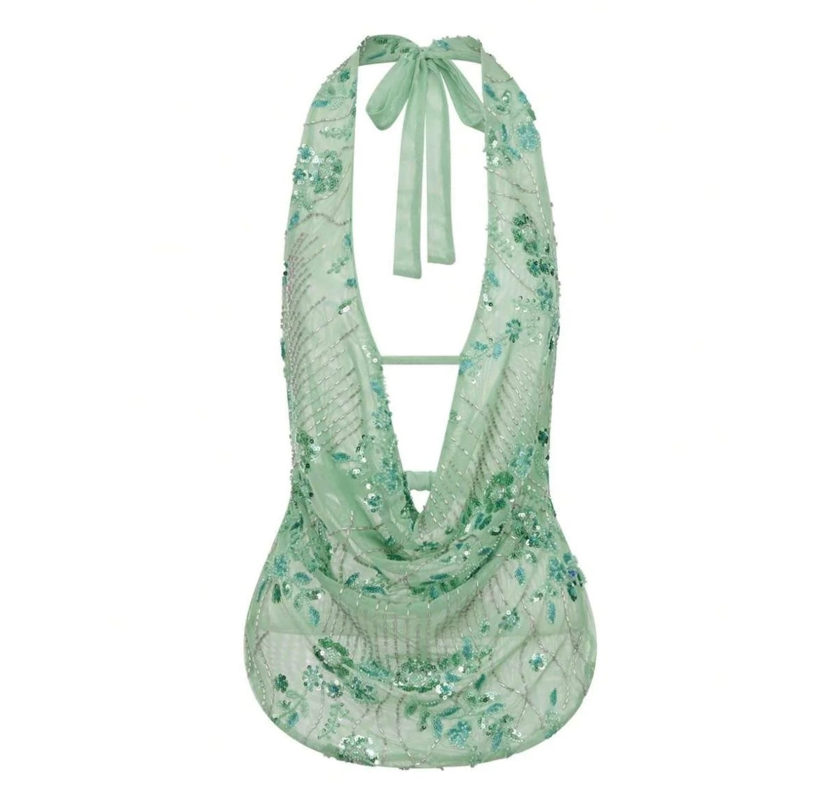 Green Beaded Halter Neck Top