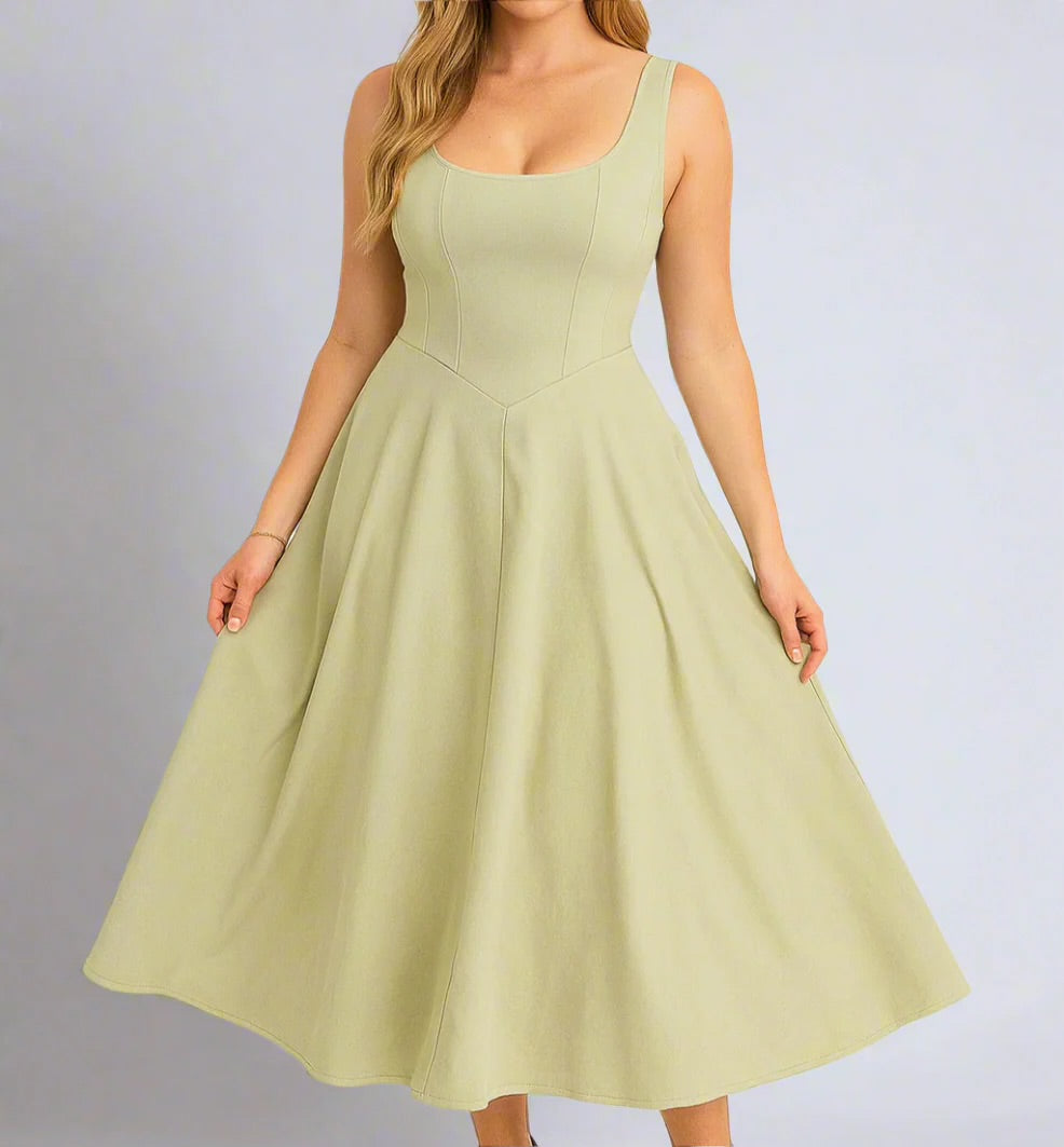 Green Sage Flare Midi Dress
