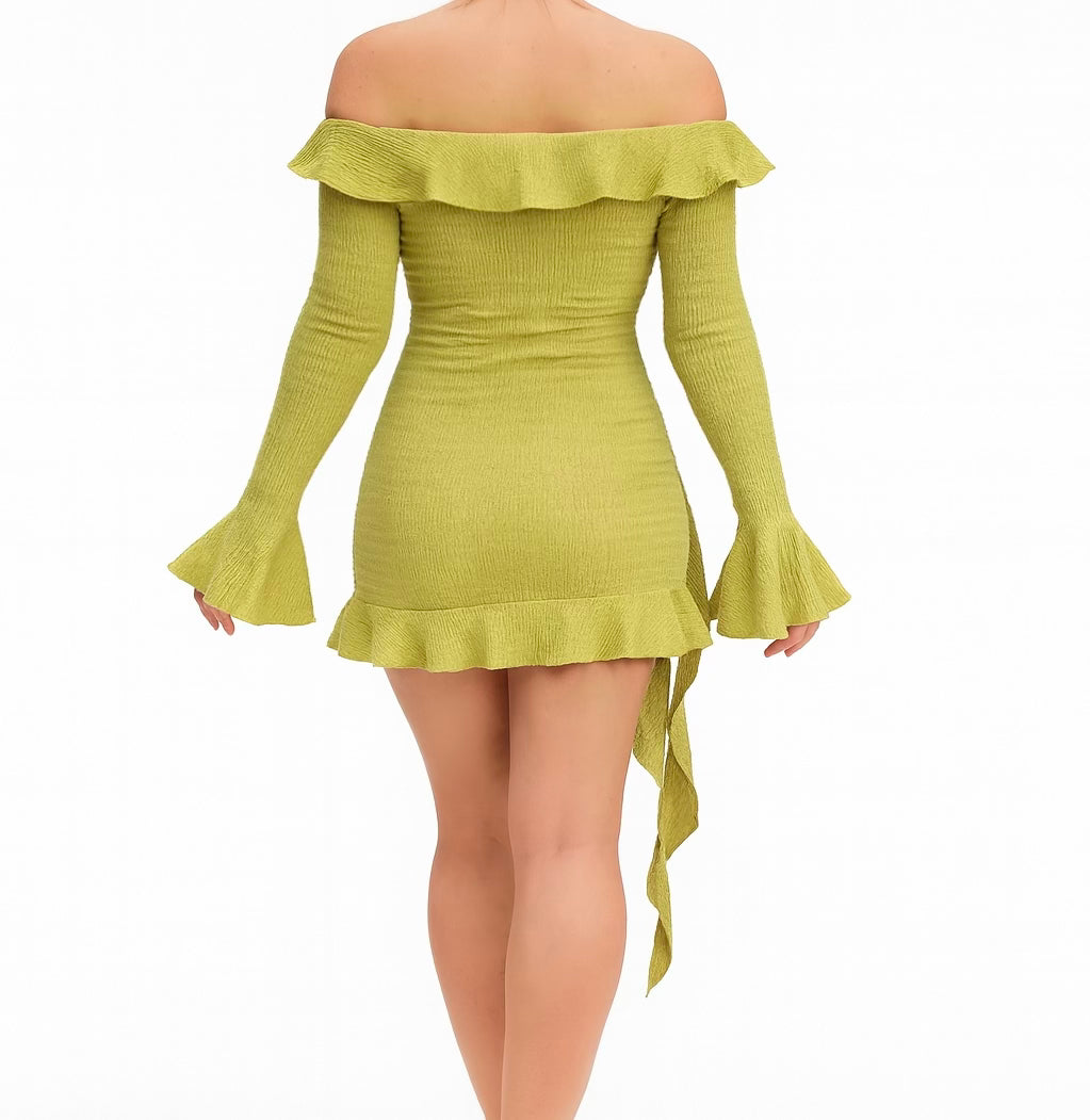 Lime Green Ruffle Mini Dress